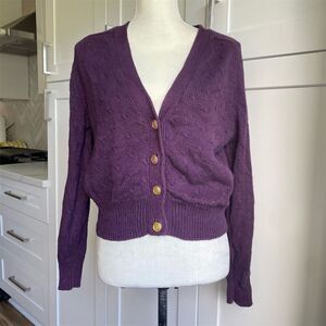 Vintage Purple Gold Button Front Ramie and Cotton Cardigan Sweater S Cropped